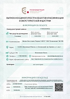 Выписка филиала база отдыха "Боровое" ФГБУ "СКК "Подмосковье" МО РФ из единого реестра объектов классификации в сфере туристской индустрии